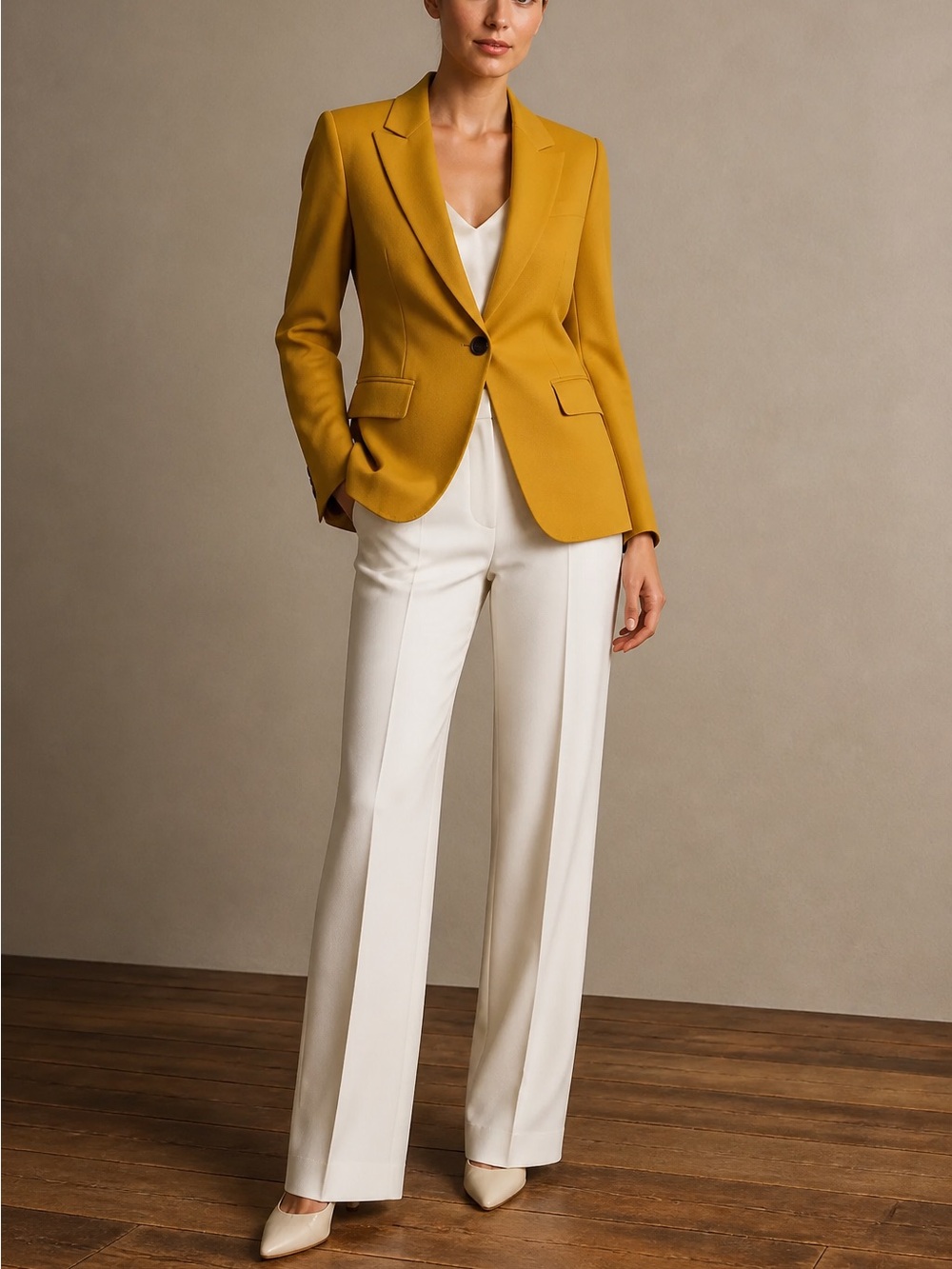 Topshop Pleated Single-Breasted in Mustard Yellow